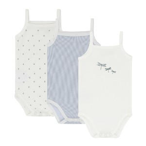 Ely's & Co. Cotton Baby Boy Bodysuits-Undershirts Blue - 3 Pack, Stripes, Diamonds, Dragonfly - 1 of 4
