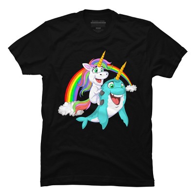 Men's Design By Humans Rainbow Unicorn and Narwhal Horn Friends By ZeusSE T-Shirt