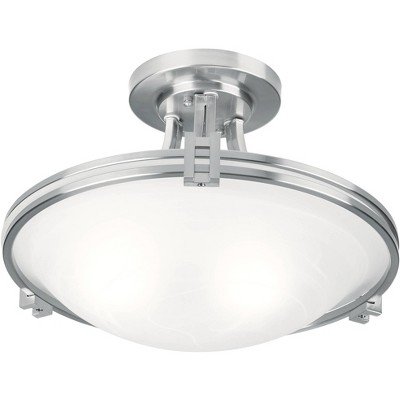 Brushed Nickel and White Glass Bowl Ceiling Light