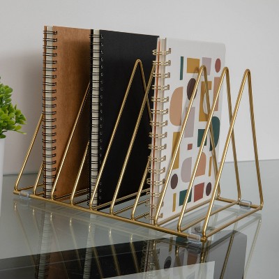 Martha Stewart Metal Triangle Slot Magazine File Holder Gold: Office Desk Organizer & Gold Desk Accessories