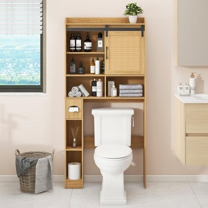 Over The Toilet Storage Cabinet with Sliding Door & Paper Holder Stand, Space-Saving Rack - 1 of 4