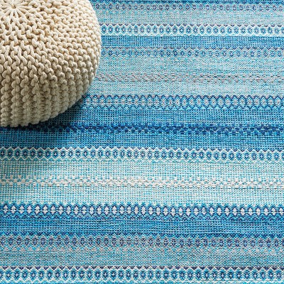 Coastal Charm Blue and Grey Cotton Handwoven Flatweave Rug - 3' x 5'
