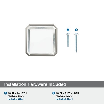 Glacio 1-3/8 inch Clear Satin Nickel Square Knob