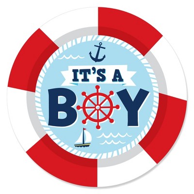 Big Dot of Happiness Ahoy It's a Boy - Nautical Baby Shower Circle Sticker Labels - 24 Count