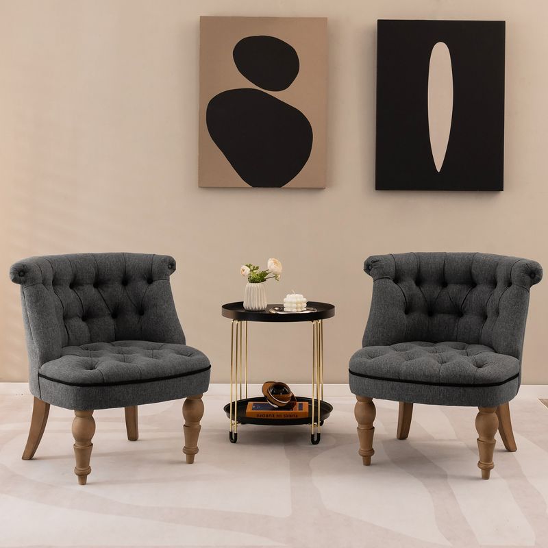 Costway Set of 2 Upholstered Slipper Chairs Armless Accent Chairs w/ Beech Wood Legs, 2 of 11