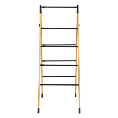 Natural Bamboo and Black Folding Clothes Drying Rack