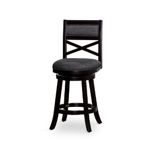 Hardwood X-Back Counter Height Swivel Stool with Upholstered Seat and Metal Footrest Plates for Living Room - 1 of 4