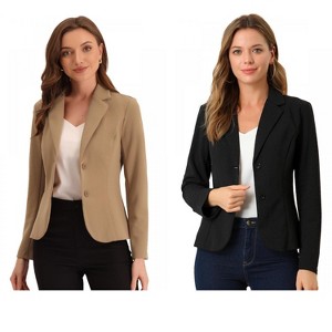 Allegra K Women's Elegant Work Office Lapel Collar Button Down Regular Fit Suit Blazer 2 Packs - 1 of 4