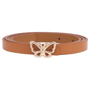 INSPIRE CHIC Women's Reversible Faux Leather Extra Skinny Thin Butterfly Gold Buckle Belts 0.5" Width 1Pc - 1 of 4