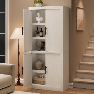 Tall Wooden Kitchen Pantry Cabinet,Farmhouse 4-Magnetic Door Freestanding Food Storage Cupboard Pantry Cabinet with Adjustable Shelves & Large Storage - 1 of 4