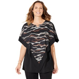 Catherines Women's Plus Size Anywear Duster Overlay Duet Top - 1 of 4