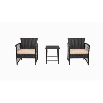 WestinTrends  3-Piece Outdoor Patio Conversation Set, Black/Beige