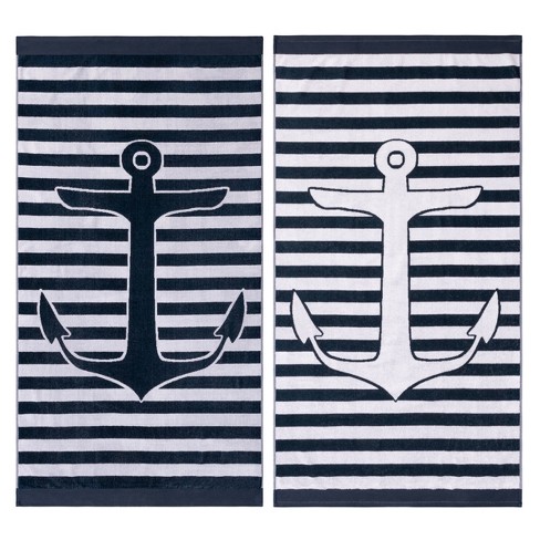 Nautical Stripe Cotton Oversized Reversible Beach Towel Set Of 2 By Blue  Nile Mills : Target