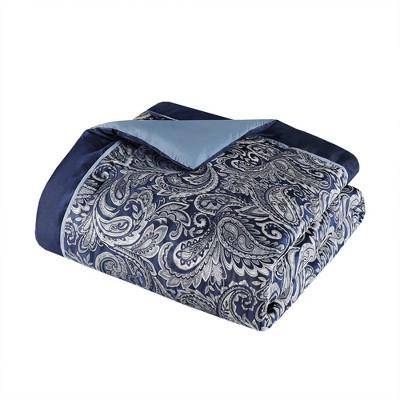 Navy Jacquard Paisley California King Cotton Comforter Set