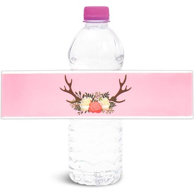 Sparkle and Bash 100-pcs Floral Reindeer Antler Water Bottle Labels Stickers Bridal Girl Baby Shower Gender Reveal