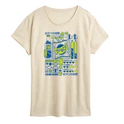 Women's - Instant Message - Snack Time Kawaii Grid Short Sleeve Graphic T-Shirt