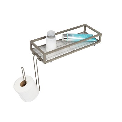 Neutral Angular Metal Wall-Mount Toilet Paper Holder with Storage Tray
