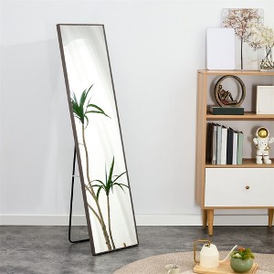 Full Length Mirror, Wall Mounted/ Floor Standing Dressing Mirror, Make Up Mirror With Wooden Frame For Bathroom - 1 of 4