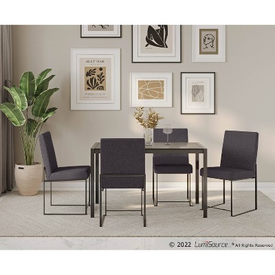 Set of 2 Charcoal Fabric and Black Steel High Back Dining Chairs