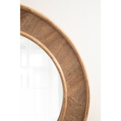 28" Natural Brown Mango Wood Round Wall Mirror
