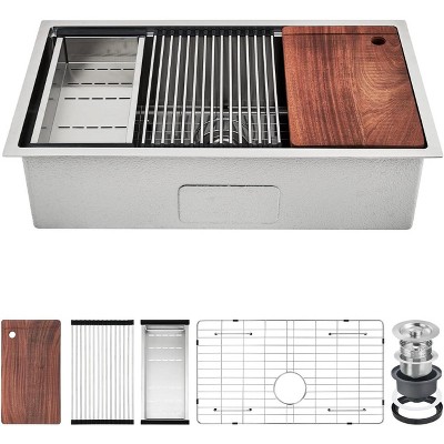 Undermount Kitchen Sink,Stainless Steel Workstation Kitchen Sinks with Built-In Accessories,10" Deep Single Bowl Kitchen Sink Basin