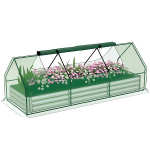 Outsunny Raised Garden Bed with Mini Greenhouse, Steel Outdoor Planter Box with Plastic Cover, Roll Up Window, Dual Use - 1 of 4