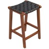 Genuine Leather Barstool with Wood Base and Upholstered Seat, Mid-Century Modern Design for Kitchen or Home Bar - 3 of 4