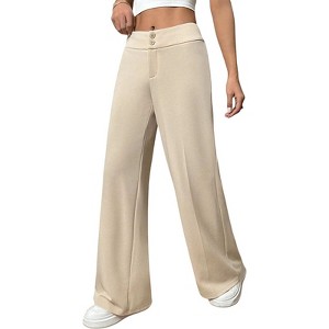 Clearlove Women's High Waist Wide Leg Pants Stretchy Button Fly Casual Palazzo Trousers with Zip Closure - 1 of 4
