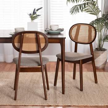 Baxton Studio 2pc Darrion Fabric and Wood Dining Chairs Gray/Walnut Brown/Light Brown