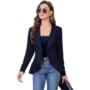 Clearlove Women's Casual Long Sleeve Ruffled Front Office Cardigan Blazer Work Office Cardigan Suit Jackets - 1 of 4