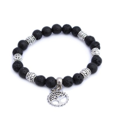 Plantlife Silver Tree Of Life Stretch Bracelet - Beautiful, One-of-a-kind jewelry made from lava rock and natural stone for use with essential oil