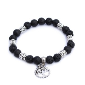 Plantlife Silver Tree Of Life Stretch Bracelet - Beautiful, One-of-a-kind jewelry made from lava rock and natural stone for use with essential oil - 1 of 1