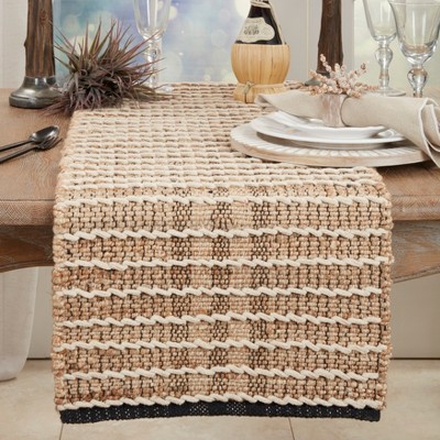Beige Cotton Rope Knotwork Table Runner with Twisted Cord Trim