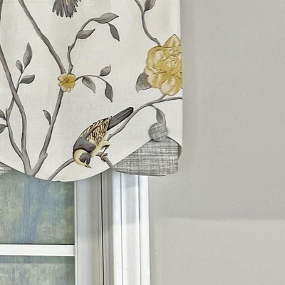 Citrine Bird Print Cotton Scalloped Window Valance
