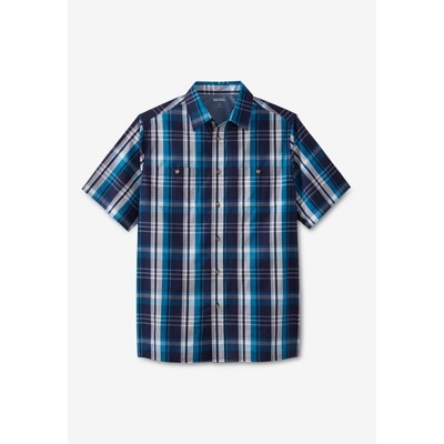 KingSize Plaid Wrinkle-Resistant Short Sleeve Button Down