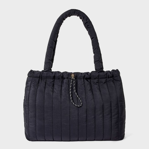 Universal Thread Quilted Drawstring Tote Handbag - Universal Thread™ Black