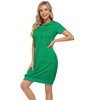 Women's Casual Short Sleeve Solid Color Pullover Hooded Tunic Dress with Kangaroo Pocket - 2 of 4