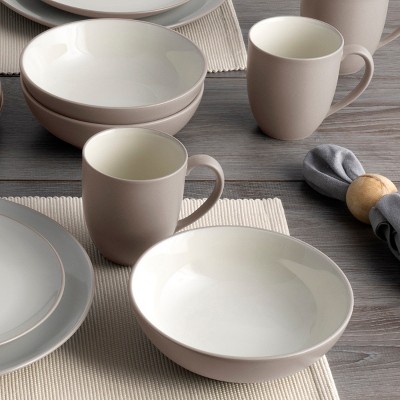 White and Sand Ceramic 16-Piece Dinnerware Set, Service for 4