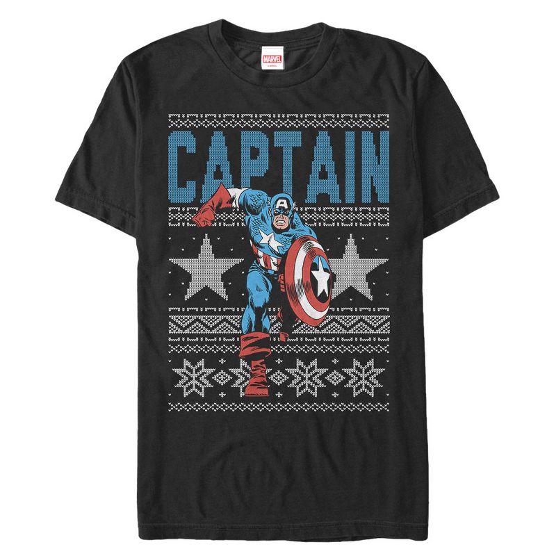 Men's Marvel Ugly Christmas Captain America Star T-Shirt, 1 of 5
