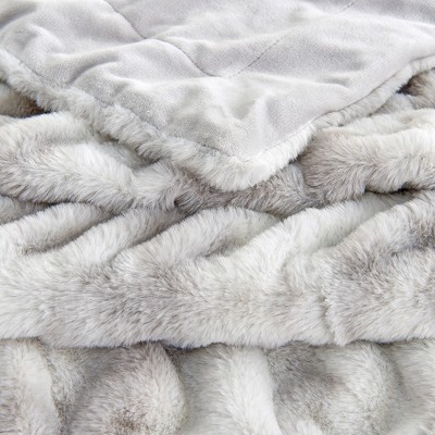 White and Grey Reversible Faux Fur Throw Blanket 50" x 60"
