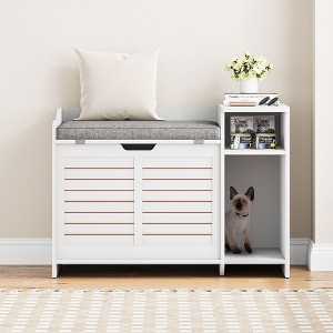 Modern Cat Litter Box Enclosure,Hidden Litter Box Cabinet with Washable Mat & Storage Shelf - 1 of 4