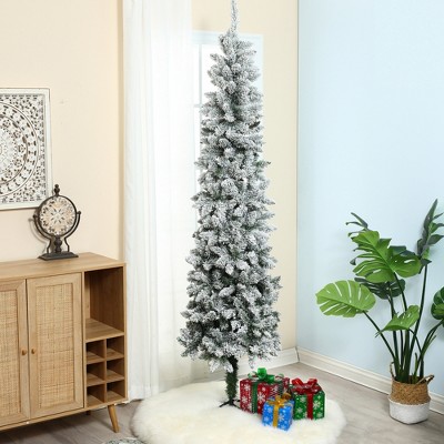 7.4ft Slim Flocked Green PVC Christmas Tree with Metal Stand