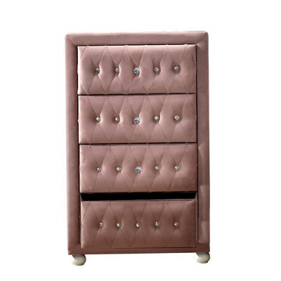 Reggie Pink Velvet Chest with Crystal Button Tufting