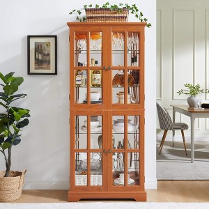 ORRD Antique Curio Display Cabinet, 4-Door Glass Showcase with Adjustable Shelves & E26 Bulb, Dark Oak - 1 of 4