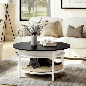 WOWLIVE 27"W Lift-Top Wood Coffee Table, Small Round Cocktail Table with Storage for Living Room, CT007 - 1 of 4