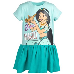 Disney Frozen Elsa Anna Moana Princess Rapunzel Jasmine Belle Girls French Terry Dress Toddler - 1 of 4