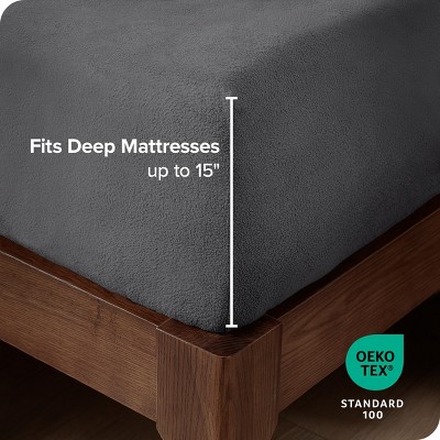 Full Size Gray Polar Fleece Deep Pocket Fitted Sheet
