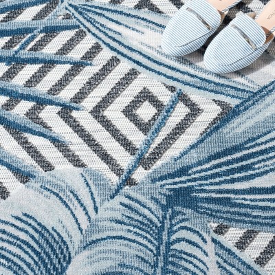 Ivory and Navy Floral Reversible Synthetic 9' x 12' Rug