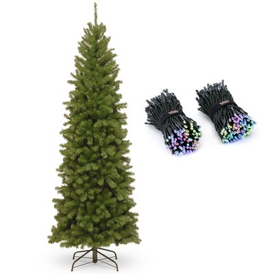 National Tree Company North Valley Spruce 7 Foot Slim Artificial Christmas Tree with Twinkly Bluetooth WiFi 400 LED RGB Color 105 Foot String Lights