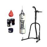 Everlast 2 Station Dual Powder Coated Steel Heavy and Speed Bag Stand and 70 LB Nevatear Heavy Bag Boxing Kit w/ Gloves, Hand Wraps, & Speed Bag